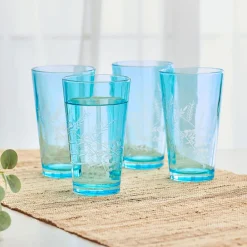 Fitz and Floyd Wildflower Highball Glasses Set of 4, Blue- Drinking Glasses
