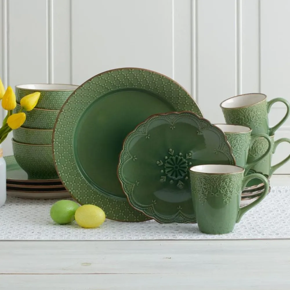 Pfaltzgraff® French Lace Green Dinnerware Set- Dinnerware Service For 8|Dinnerware Service For 4