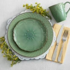 Pfaltzgraff® French Lace Set of 4 Green Mugs- Coffee Mugs