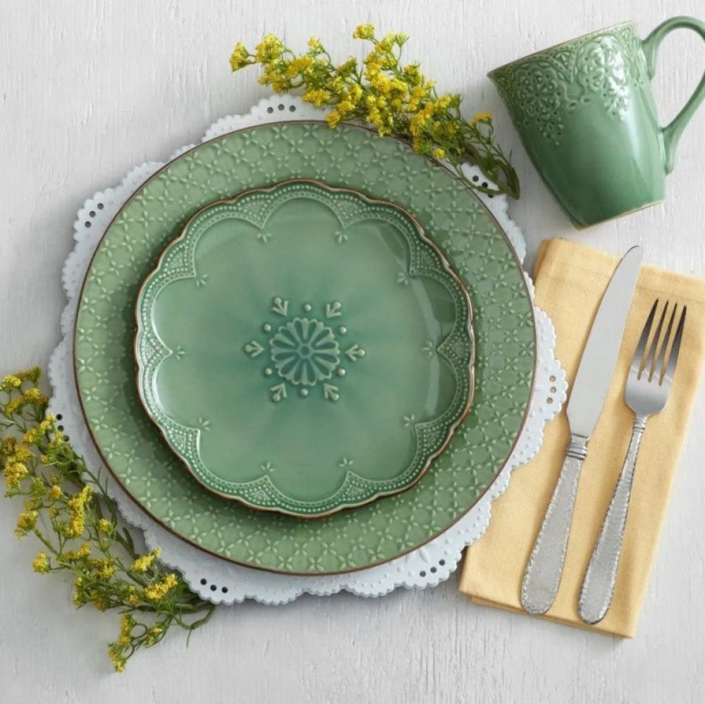 Pfaltzgraff® French Lace Set of 4 Green Mugs- Coffee Mugs