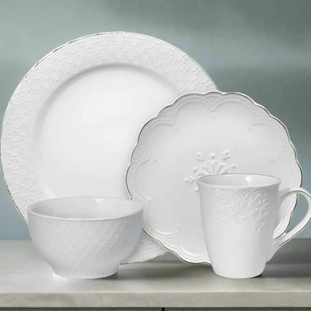 Pfaltzgraff® French Lace White Dinnerware Set- Dinnerware Service For 8|Dinnerware Service For 4