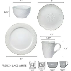 Pfaltzgraff® French Lace White Dinnerware Set- Dinnerware Service For 8|Dinnerware Service For 4