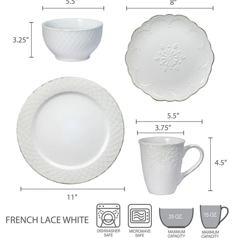 Pfaltzgraff® French Lace White Dinnerware Set- Dinnerware Service For 8|Dinnerware Service For 4