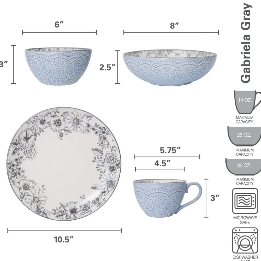Pfaltzgraff® Gabriela Gray 16 Piece Dinnerware Set, Service for 4- Dinnerware Service For 4