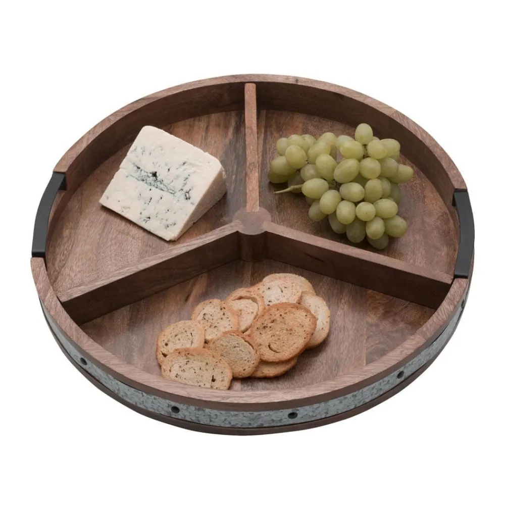 Gourmet Basics® Galvanized Band Lazy Susan Platter with Removable Dividers, 16 Inch- Lazy Susans
