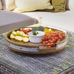 Gourmet Basics® Galvanized Band Lazy Susan Platter with Removable Dividers, 16 Inch- Lazy Susans
