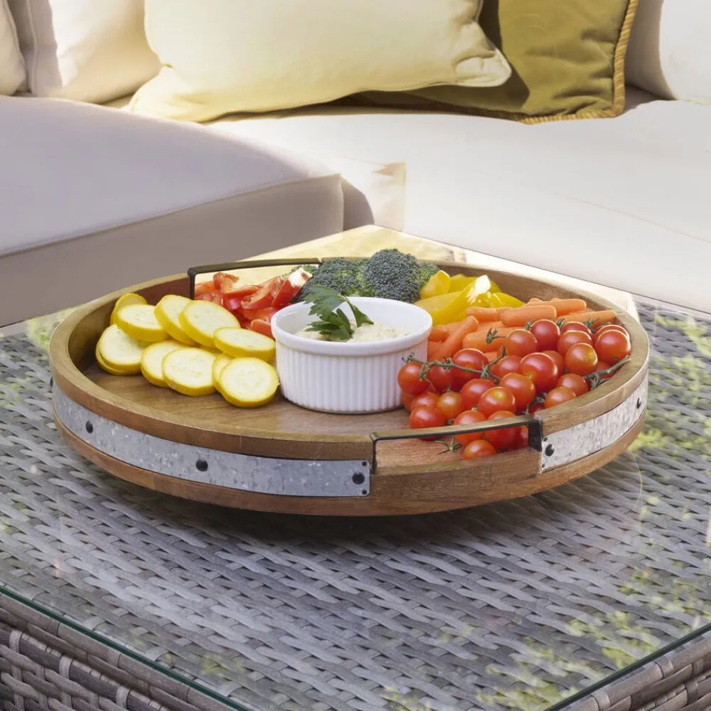 Gourmet Basics® Galvanized Band Lazy Susan Platter with Removable Dividers, 16 Inch- Lazy Susans