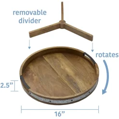 Gourmet Basics® Galvanized Band Lazy Susan Platter with Removable Dividers, 16 Inch- Lazy Susans
