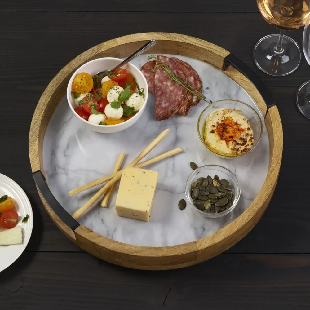Gourmet Basics® Gray Marble Lazy Susan Serve Tray- Lazy Susans