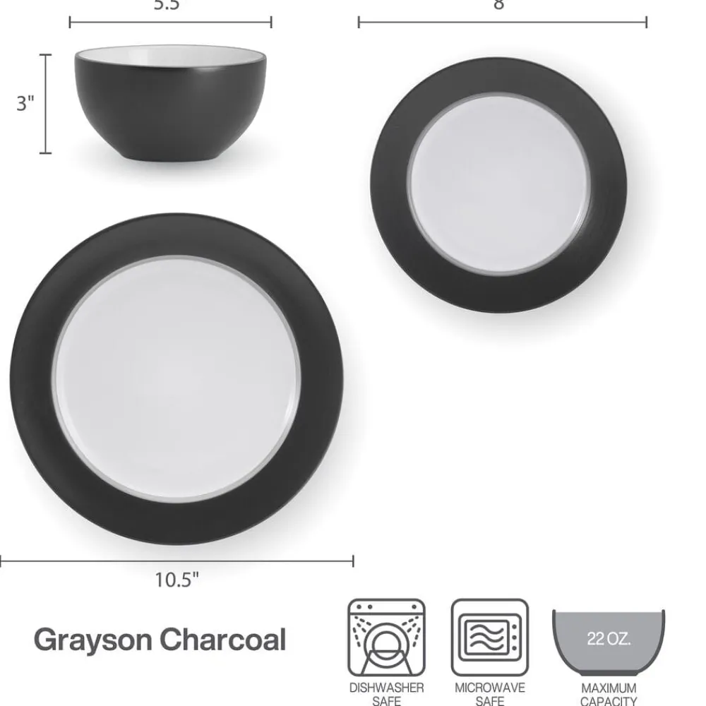 Pfaltzgraff® Grayson Charcoal 12 Piece Dinnerware Set, Service for 4- Dinnerware Service For 4