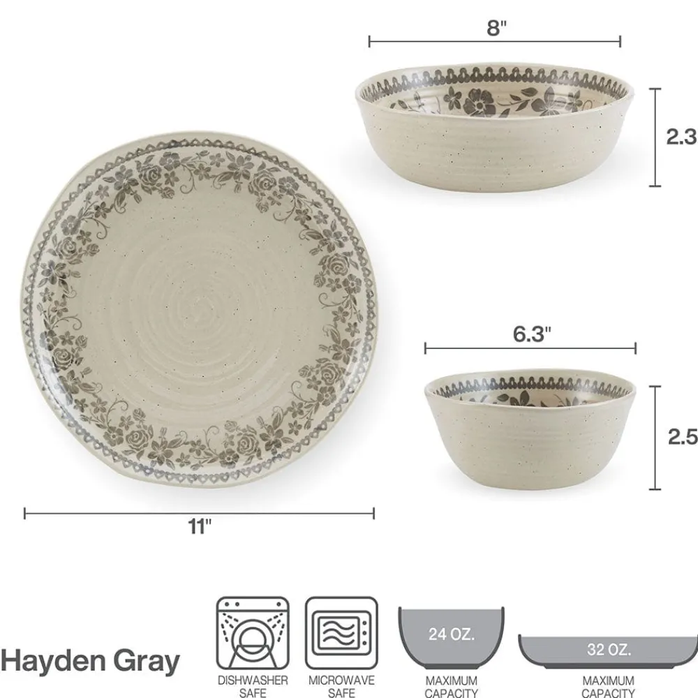 Pfaltzgraff® Hayden Grey 12 Piece Dinnerware Set, Service for 4- Dinnerware Service For 4