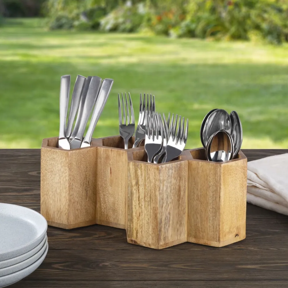 Gourmet Basics® Hex Wood Flatware Storage Caddy- Flatware Caddies