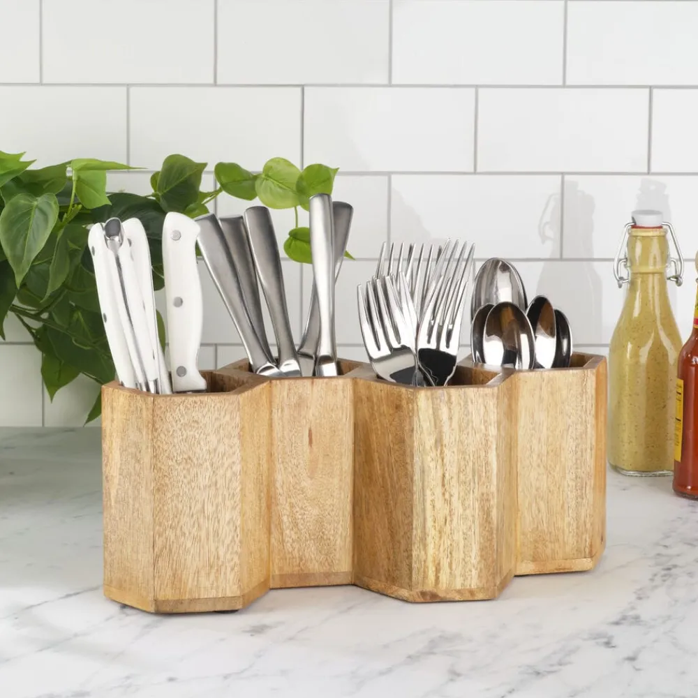 Gourmet Basics® Hex Wood Flatware Storage Caddy- Flatware Caddies