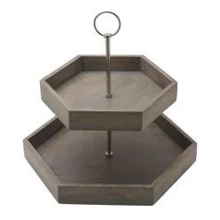 Gourmet Basics® Hexagon 2 Tiered Mango Wood Serve Tray- Fruit And Storage Baskets