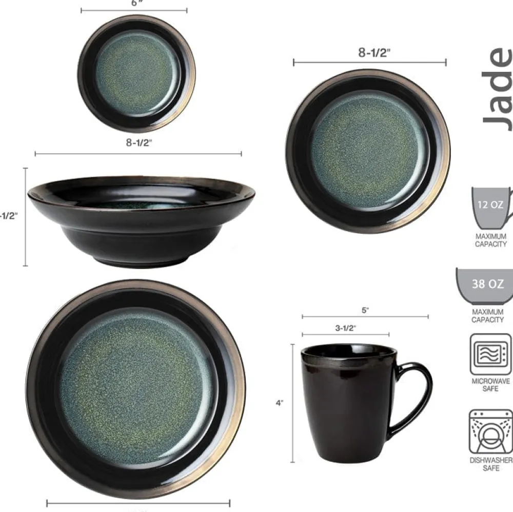 Gourmet Basics® Jade Dinnerware Set- Dinnerware Service For 8|Dinnerware Service For 4
