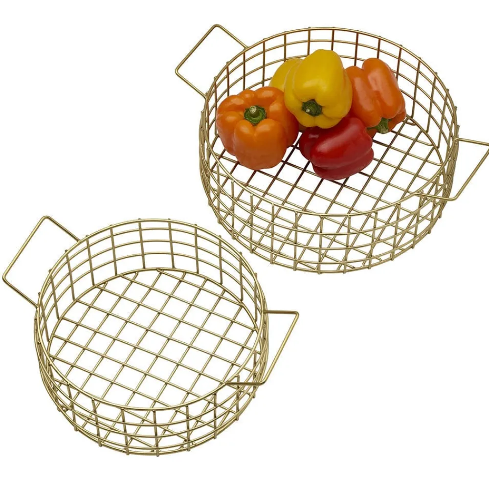 Gourmet Basics® Kendall Set Of 2 Gold Centerpiece Baskets- Decor|Fruit And Storage Baskets