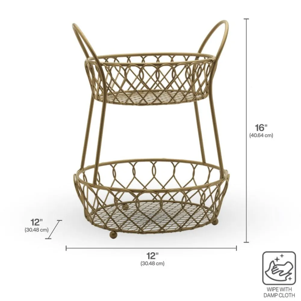 Gourmet Basics® Lattice 2 Tier Matte Gold Countertop Basket- Fruit And Storage Baskets