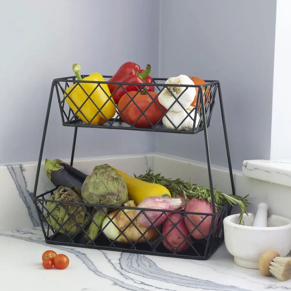 Gourmet Basics® Lattice Farm Flat Back 2 Tier Storage Basket- Fruit And Storage Baskets