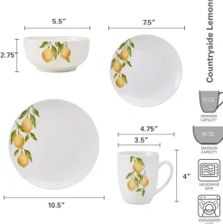 Studio Nova Lemons 16 Piece Dinnerware Set, Service for 4- Dinnerware Service For 4