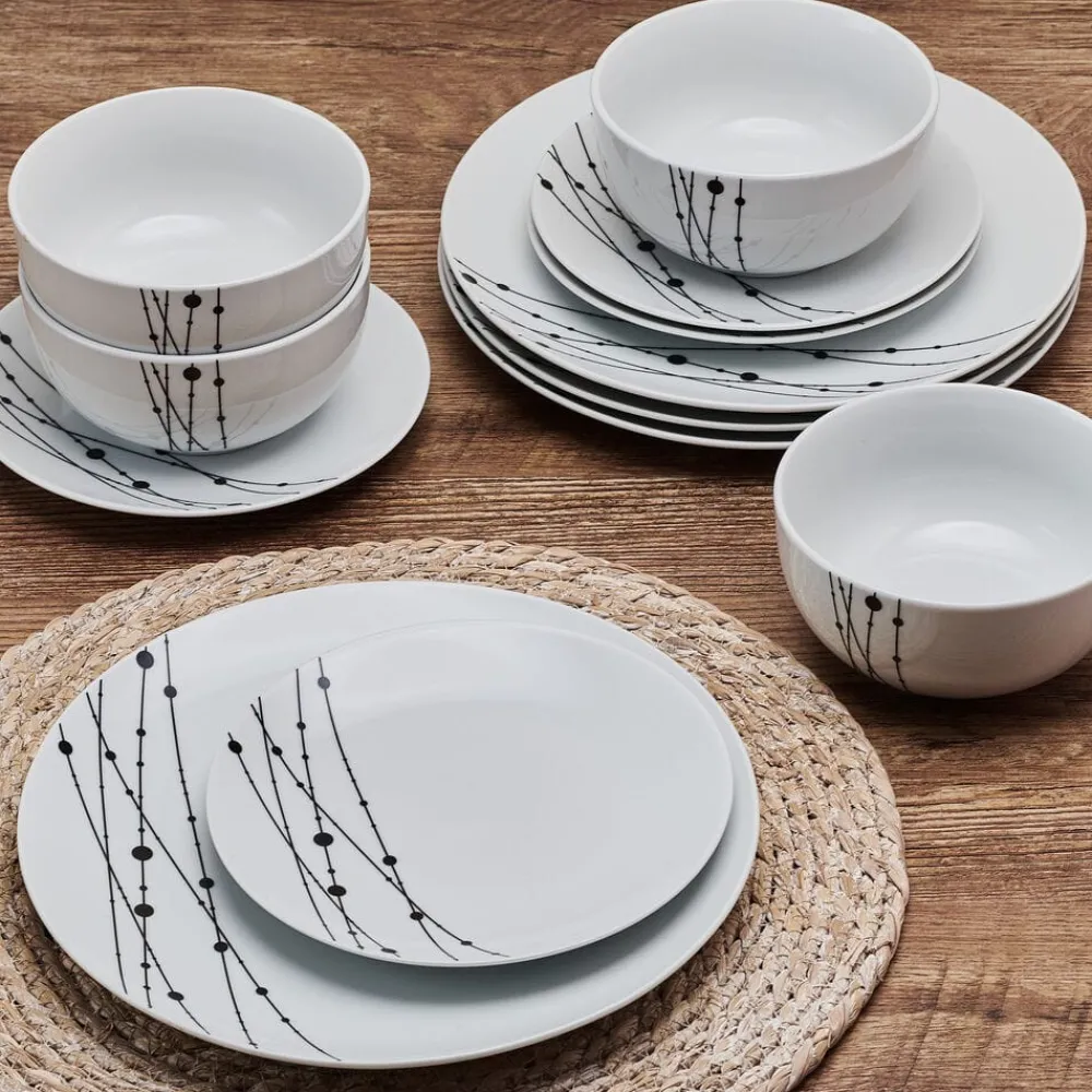 Studio Nova Linear Symphony 12 Piece Dinnerware Set, Service for 4- Dinnerware Service For 4