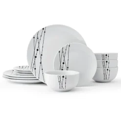 Studio Nova Linear Symphony 12 Piece Dinnerware Set, Service for 4- Dinnerware Service For 4