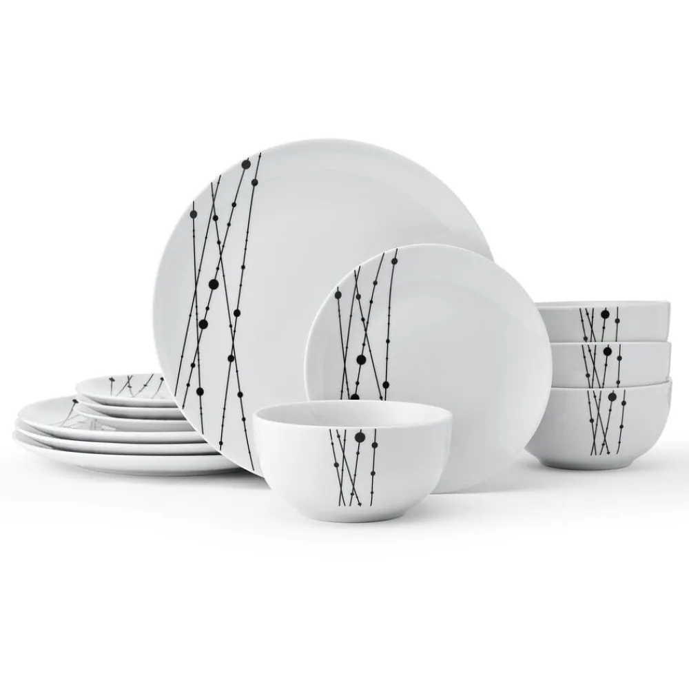 Studio Nova Linear Symphony 12 Piece Dinnerware Set, Service for 4- Dinnerware Service For 4