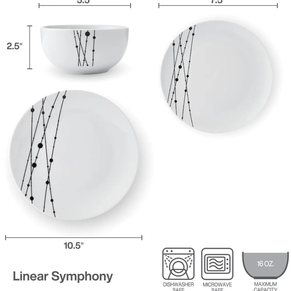 Studio Nova Linear Symphony 12 Piece Dinnerware Set, Service for 4- Dinnerware Service For 4