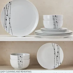 Studio Nova Linear Symphony 12 Piece Dinnerware Set, Service for 4- Dinnerware Service For 4