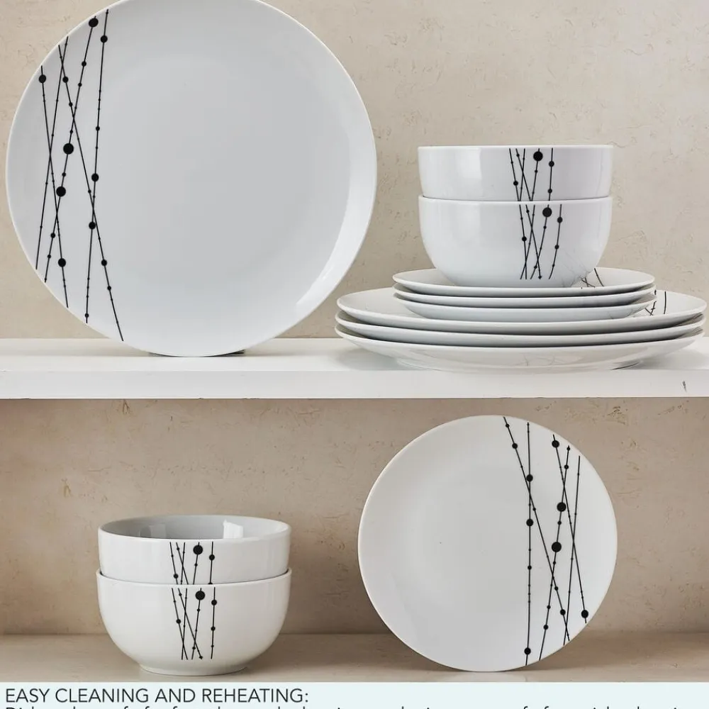 Studio Nova Linear Symphony 12 Piece Dinnerware Set, Service for 4- Dinnerware Service For 4