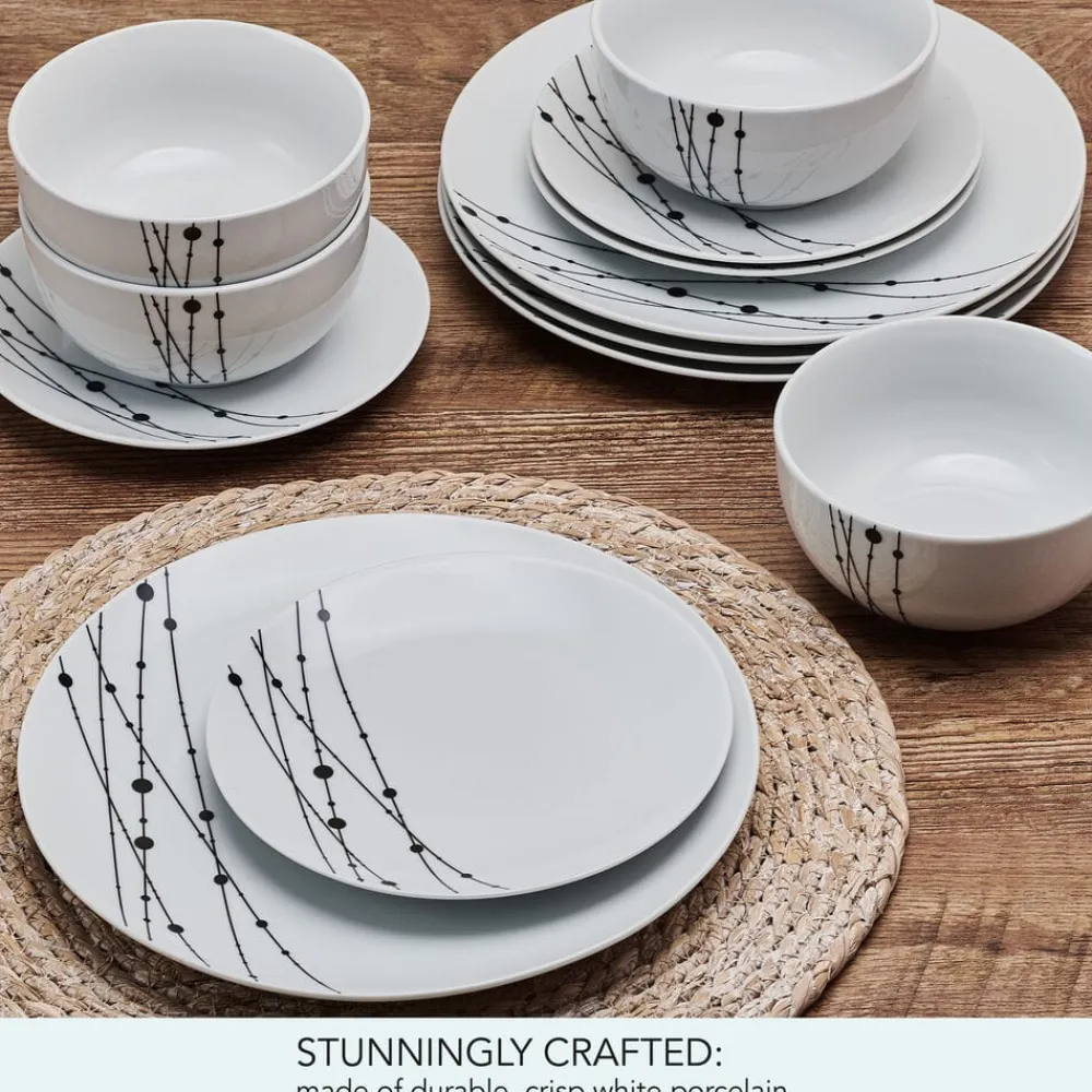 Studio Nova Linear Symphony 12 Piece Dinnerware Set, Service for 4- Dinnerware Service For 4