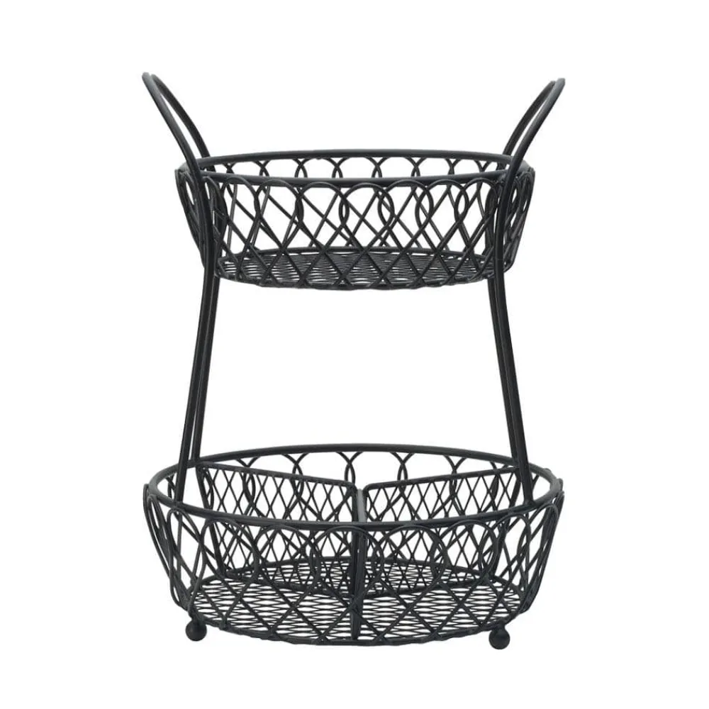 Gourmet Basics® Loop and Lattice 2 Tier Basket with Divider- Fruit And Storage Baskets