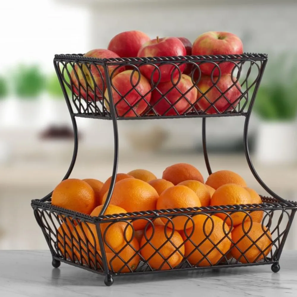 Gourmet Basics® Loop Lattice 2 Tier Rectangular Basket- Fruit And Storage Baskets