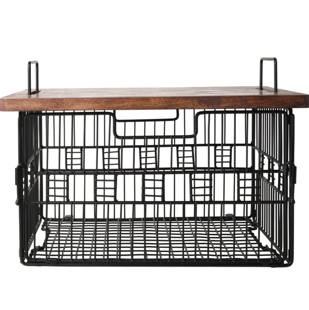 Gourmet Basics® Madam Grid Stacking and Nesting Basket with Mango Wood Lid- Fruit And Storage Baskets