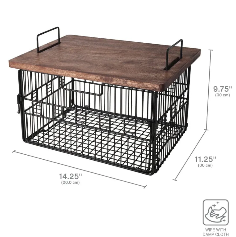 Gourmet Basics® Madam Grid Stacking and Nesting Basket with Mango Wood Lid- Fruit And Storage Baskets