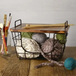 Gourmet Basics® Madam Stacking And Nesting Basket with Acacia Lid- Fruit And Storage Baskets