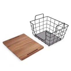 Gourmet Basics® Madam Stacking And Nesting Basket with Acacia Lid- Fruit And Storage Baskets