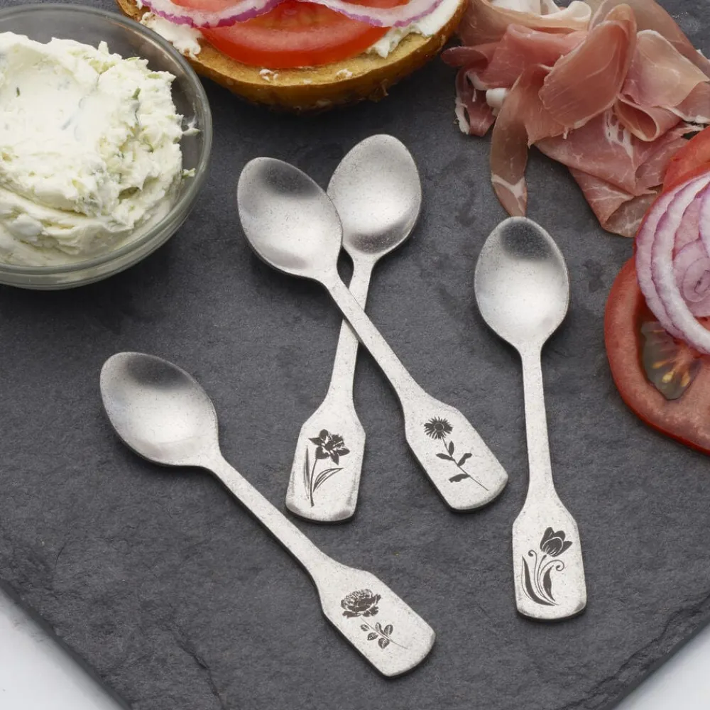 Towle® Living Matte Floral Set of 4 Mini Coffee Spoons- Openstock|Sets