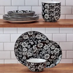 Pfaltzgraff® Midnight Blooms 12 Piece Dinnerware Set, Service for 4- Dinnerware Service For 4