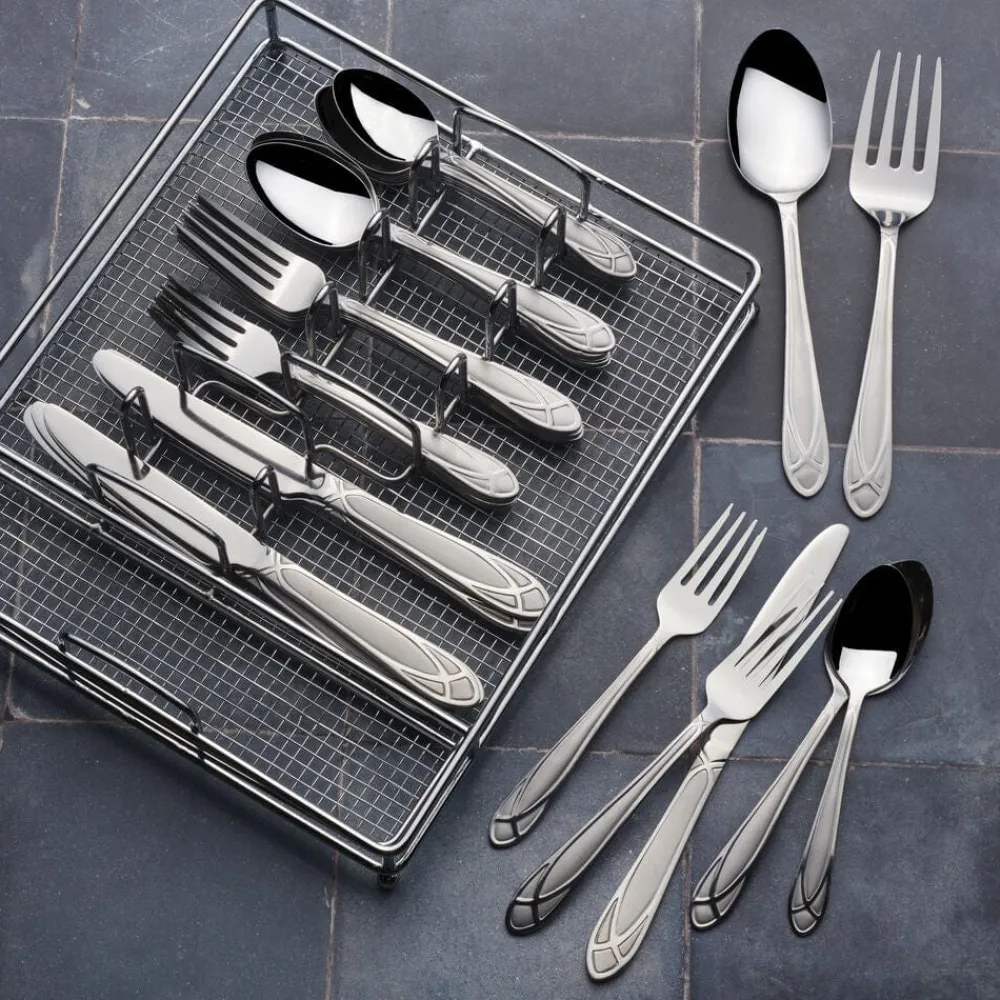Pfaltzgraff® Mirage Frost 42 Piece Flatware Set with Wire Caddy, Service for 8- Sets
