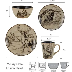 Mossy Oak® Mossy Oak Animal Print 16 Piece Dinnerware Set, Service for 4- Dinnerware Service For 4