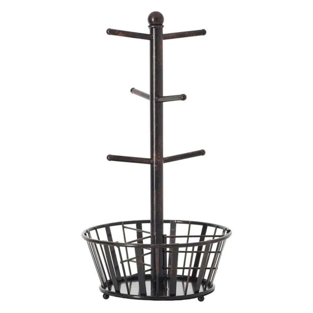 Gourmet Basics® Mug Tree Stand with Basket- Fruit And Storage Baskets