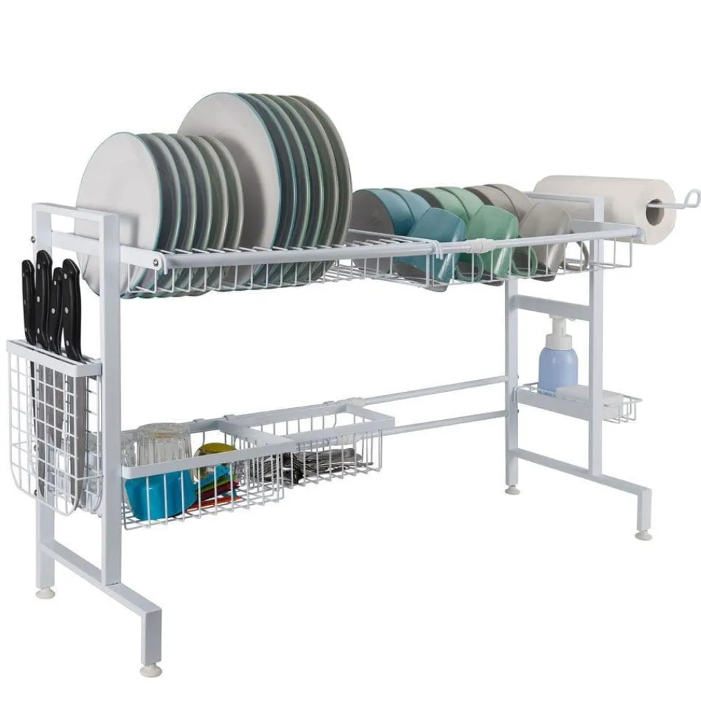 Gourmet Basics® Over the Sink 2 Tier Expandable Organizer Dish Drying Rack- Fruit And Storage Baskets
