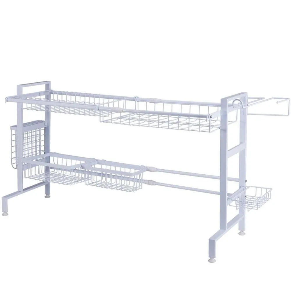 Gourmet Basics® Over the Sink 2 Tier Expandable Organizer Dish Drying Rack- Fruit And Storage Baskets