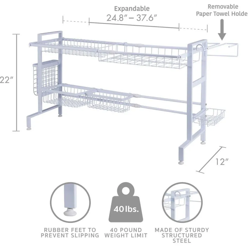 Gourmet Basics® Over the Sink 2 Tier Expandable Organizer Dish Drying Rack- Fruit And Storage Baskets