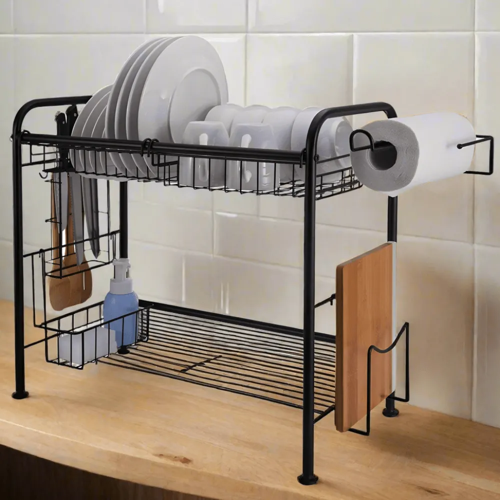 Gourmet Basics® Over the Sink 2 Tier Organizer Dish Drying Rack, 31 Inch- Fruit And Storage Baskets