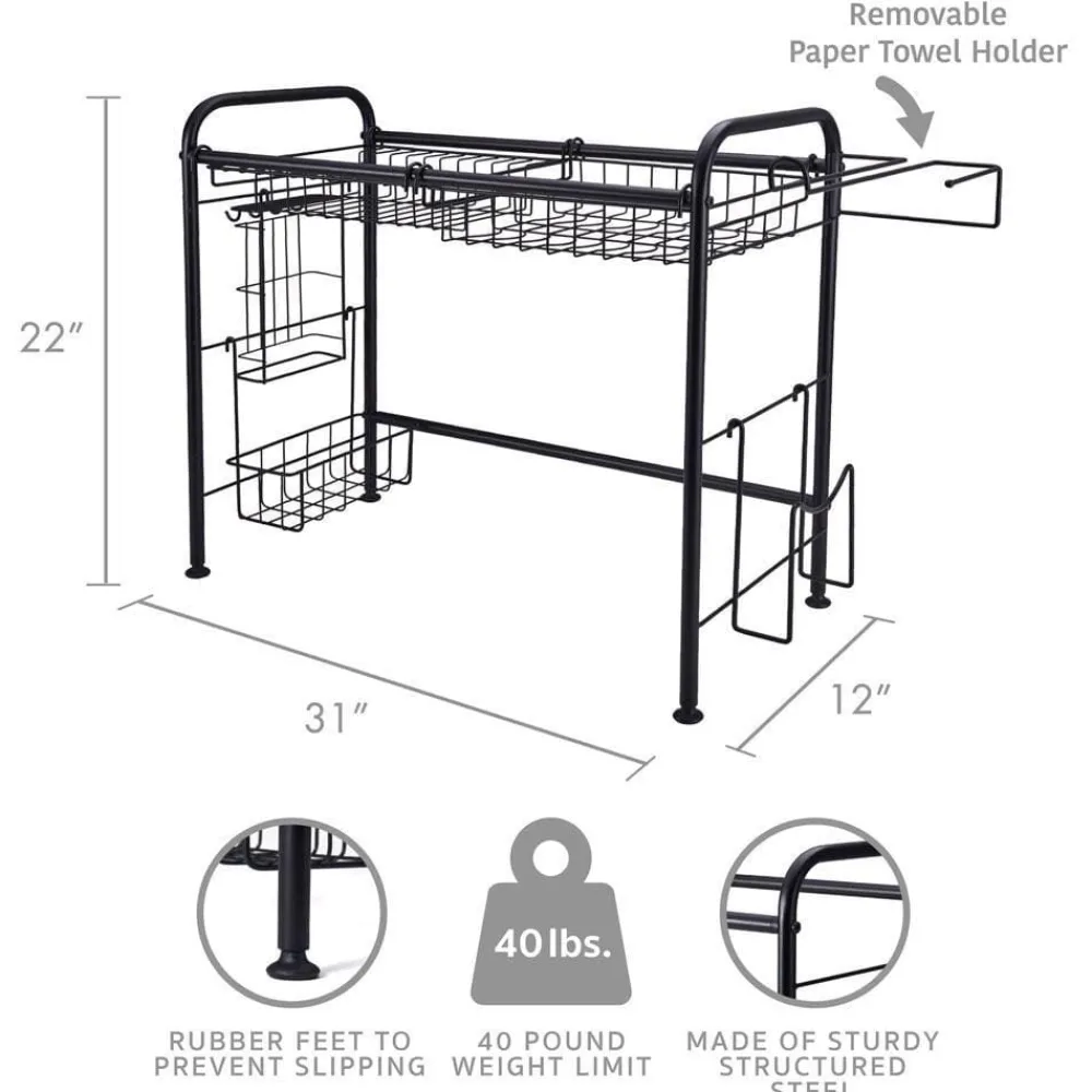 Gourmet Basics® Over the Sink 2 Tier Organizer Dish Drying Rack, 31 Inch- Fruit And Storage Baskets
