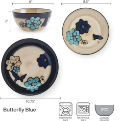 Pfaltzgraff® Painted Butterfly Blue 12 Piece Dinnerware Set, Service for 4- Dinnerware Service For 4