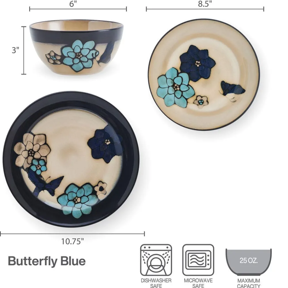 Pfaltzgraff® Painted Butterfly Blue 12 Piece Dinnerware Set, Service for 4- Dinnerware Service For 4