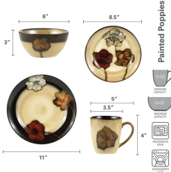 Pfaltzgraff® Painted Poppies 16 Piece Dinnerware Set, Service for 4- Dinnerware Service For 4