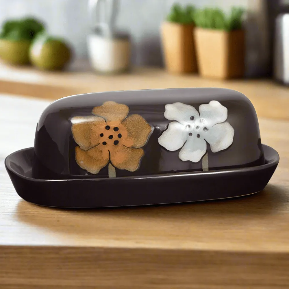 Pfaltzgraff® Painted Poppies Covered Butter Dish- Butter Dishes